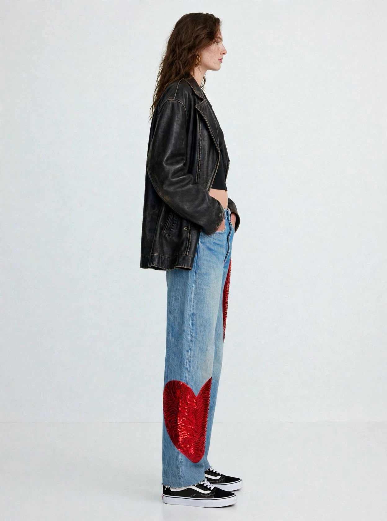 Jeans levis 501 cupido maxi cuori indossato lato